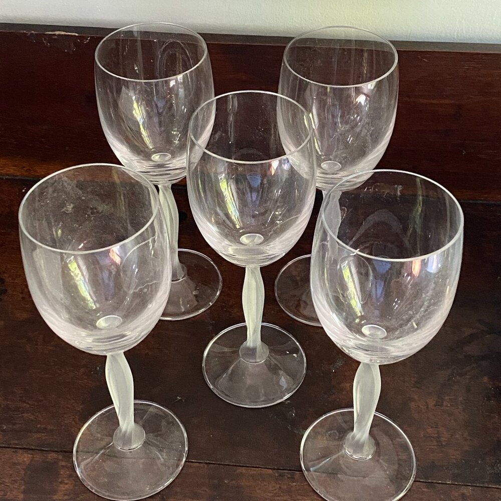 Frosted Stem vintage crystal Wine Glasses set of 5 Mikasa Ballet pattern